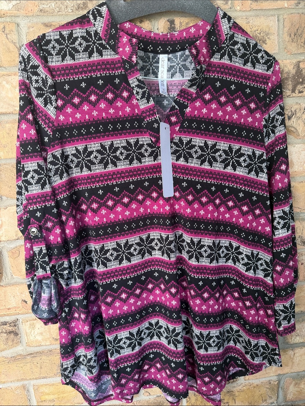 Women’s Tunic Top in Black, Pink & White - Casual Holiday Print
